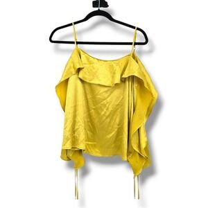 Guess Los Angeles Yellow Cold Shoulder Ruffle Tie Lace‎ Up Sleeve Top Medium